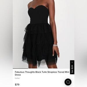 Lulu’s Fabulous Thoughts Black Strapless Tiered Ruffle Dress, size Small
